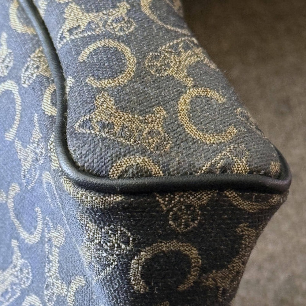 Celine Paris C Sulky Monogram Toiletry Clutch Pouch Navy Blue Jacquard Leather - Picture 9 of 12